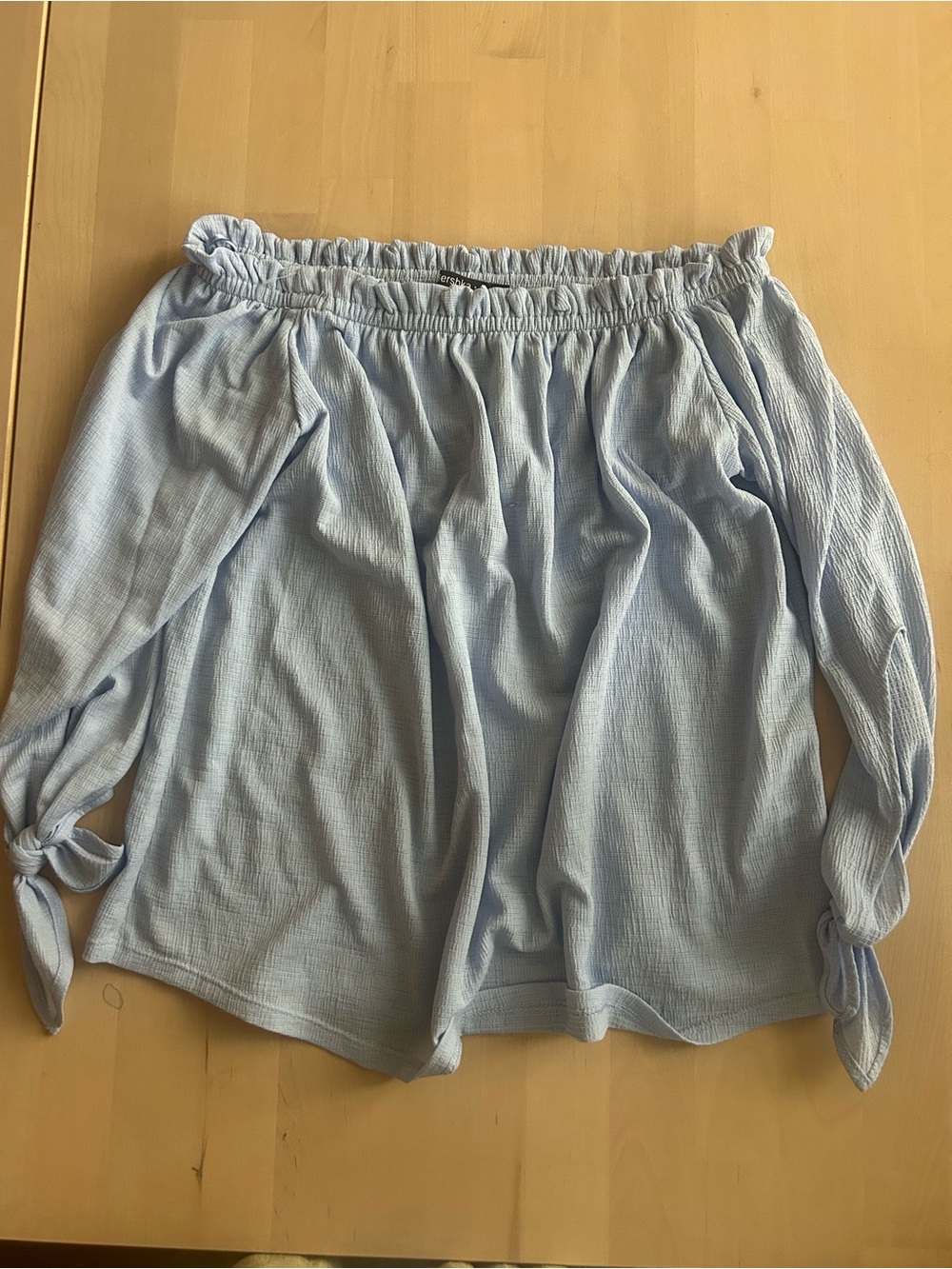 Bershka Light Blue Off-Shoulder Mini Skirt with Tie Sleeves